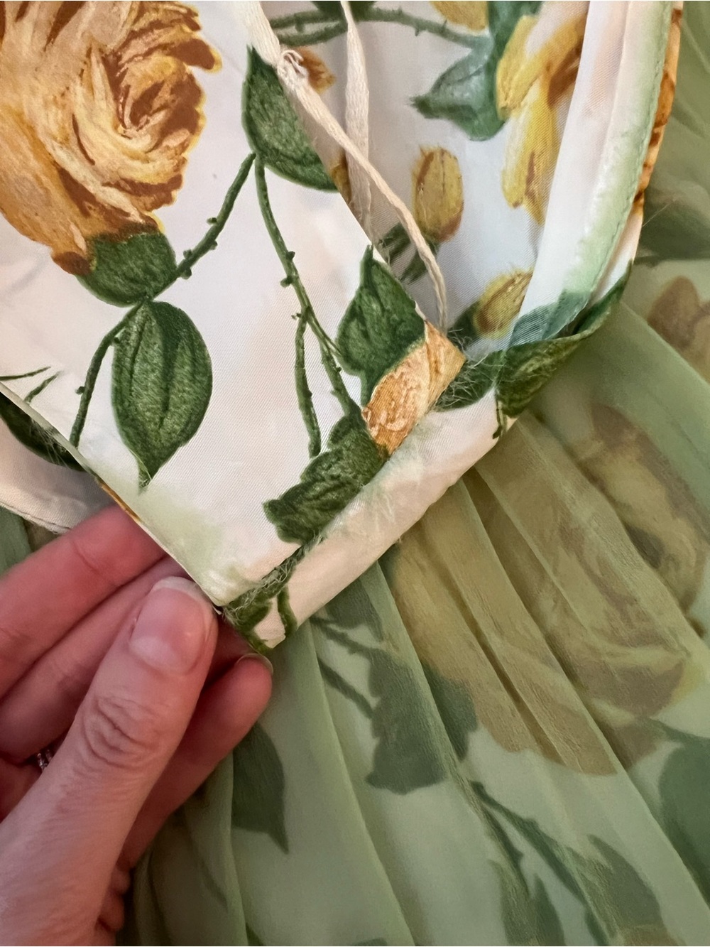 Vintage 1950s Yellow Rose Floral Cocktail Fit and Flare Dress with Green Chiffon - Picture 13 of 14
